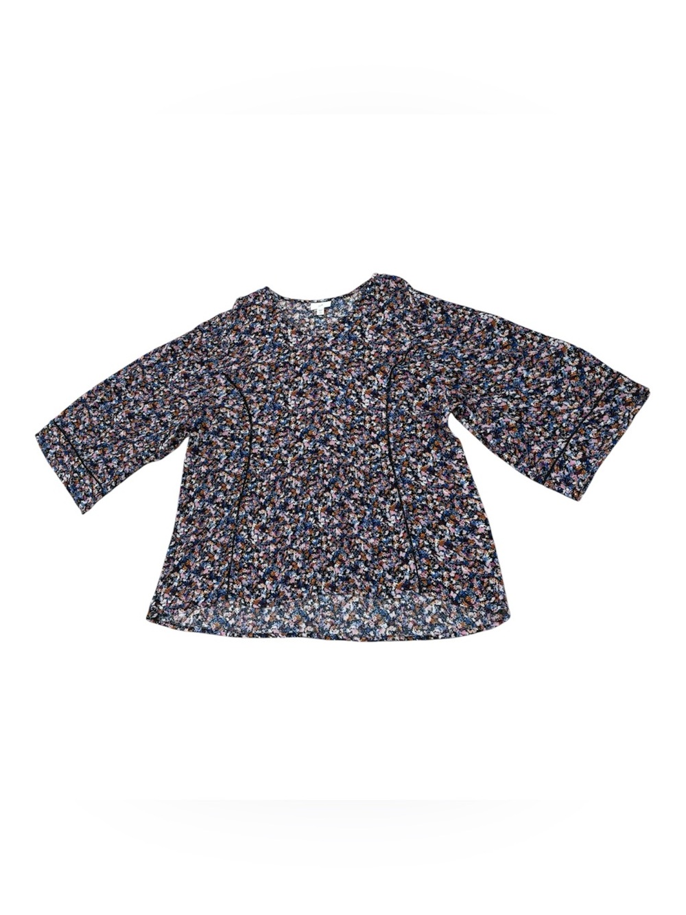 J.Jill Women’s Petite L Multicolor Floral Woven V-Neck 3/4 Sleeve Blouse